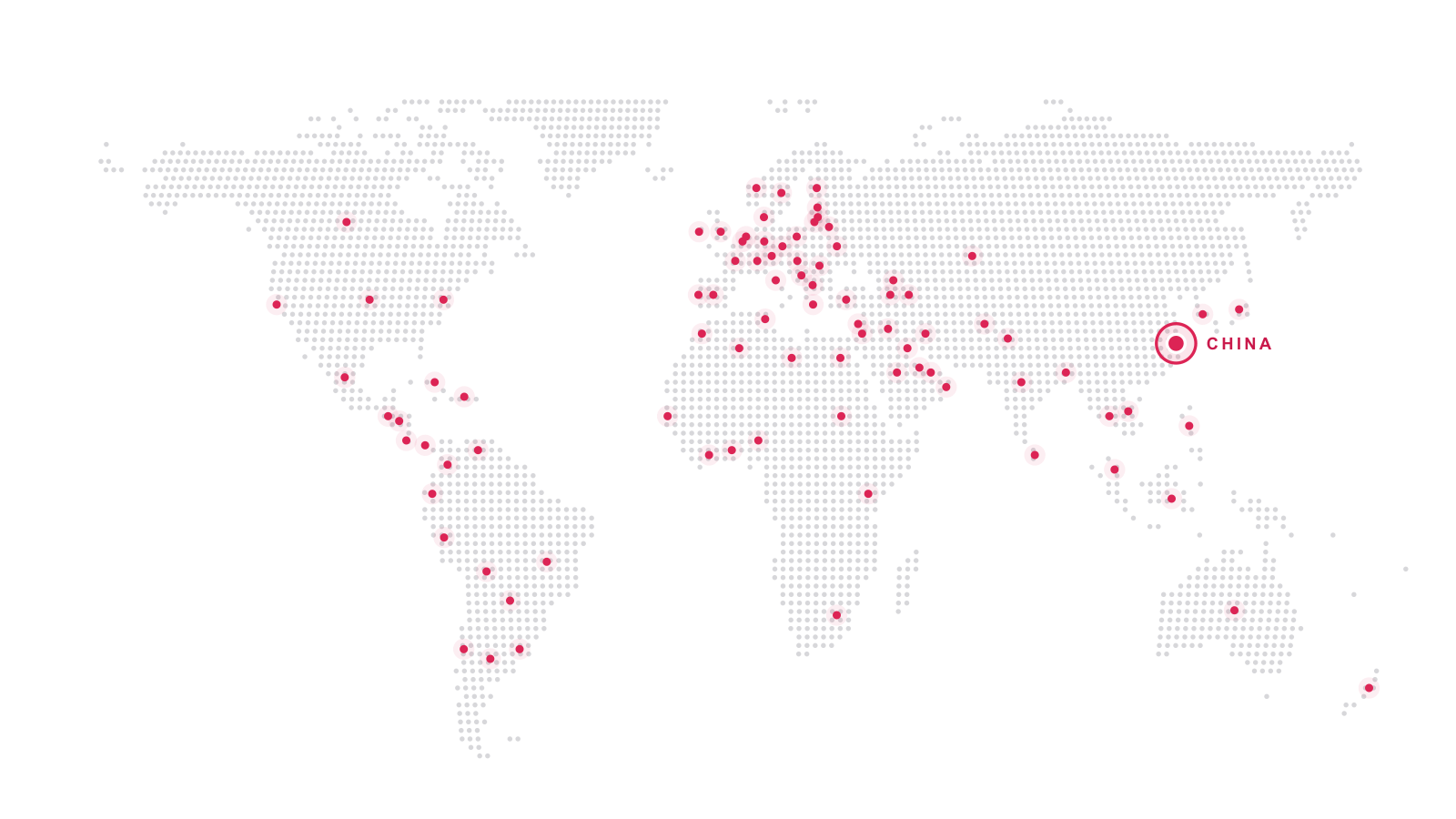 MAIZI network across 70+ countries and regions; approximate market locations, originating in China
